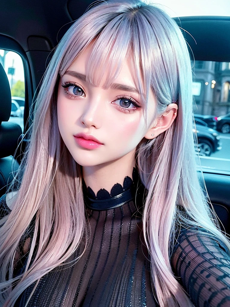 beautiful detailed eyes, beautiful detailed lips, extremely detailed eyes and face, long eyelashes, 1girl, boyfriend, inside car, selfi, instagram story, photorealistic, 8k, masterpiece, cinematic lighting, vibrant colors, romantic, intricate details, natural lighting, high quality, hyper detailed