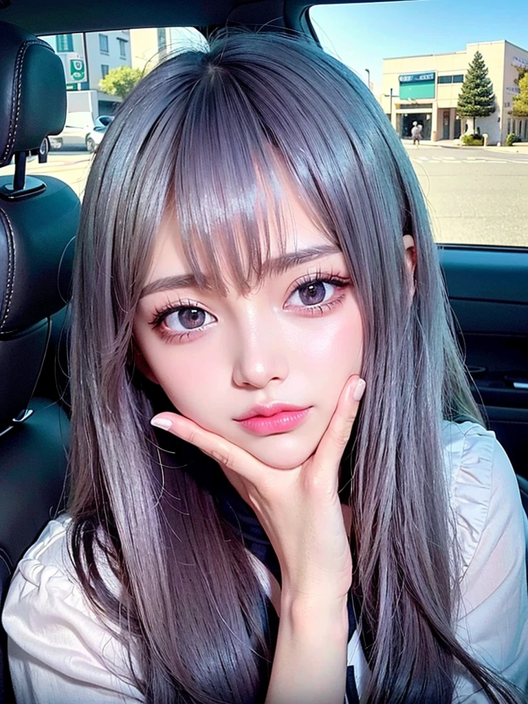 beautiful detailed eyes, beautiful detailed lips, extremely detailed eyes and face, long eyelashes, 1girl, boyfriend, inside car, selfi, instagram story, photorealistic, 8k, masterpiece, cinematic lighting, vibrant colors, romantic, intricate details, natural lighting, high quality, hyper detailed