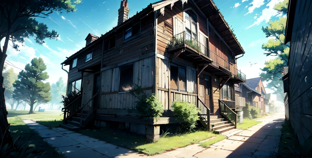 A once majestic wooden house now lies in ruins. Worn and peeling boards reveal the passage of time and neglect. The windows, once alive with light, are now broken and covered in dust. Cobwebs hang from the corners, like tangled silver threads. The wind whispers through the cracks, creating a melancholy sound. Outside, gnarled trees seem to lean toward the house, as if wanting to share their dark secrets. The ground is covered in dry leaves, creating a lonely trail to the front door, which is ajar, inviting curiosity and fear.
