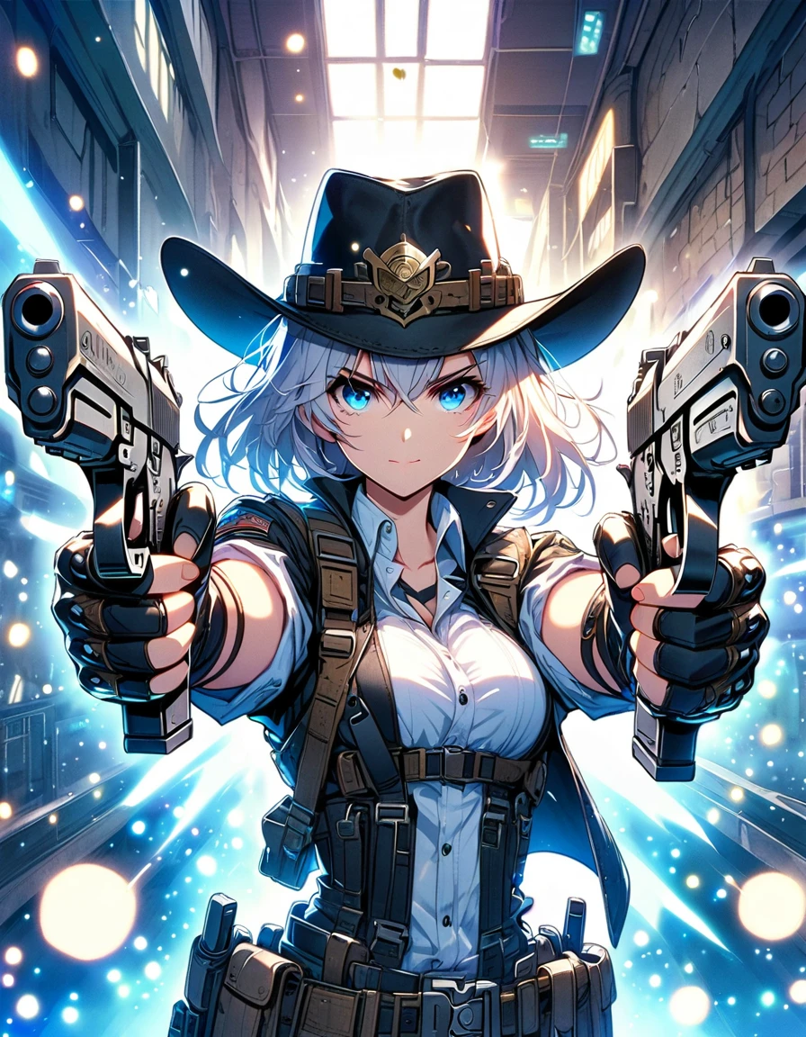 White hair anime girls with dual guns