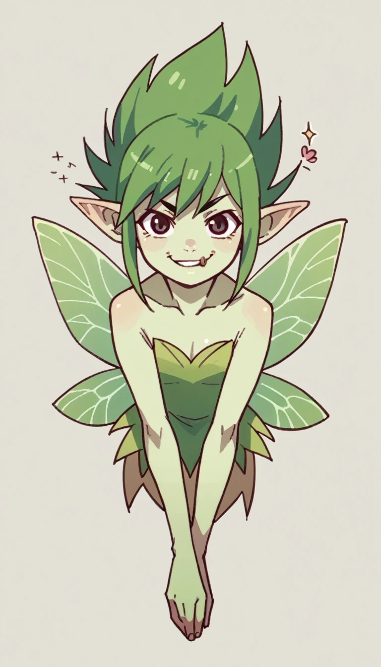 fairy girl, shady, green fairy, smol, cute, kawaii, yes, smirking, cocky, emote, character portrait