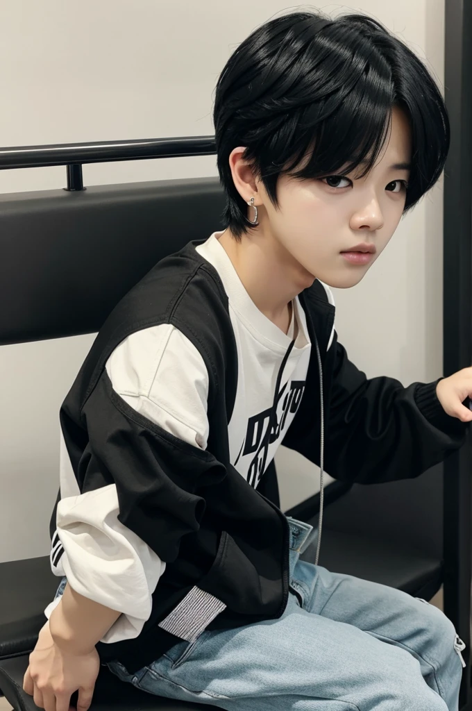  park jimin black hair sad and sitting