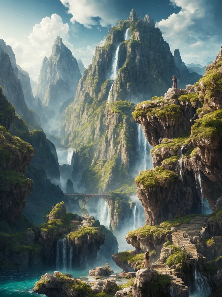 masterpiece, best quality, high quality, extremely detailed CG unity 8k wallpaper, scenery, outdoors, sky, cloud, day, no humans, mountain, landscape, water, tree, blue sky, waterfall, cliff, nature, lake, river, cloudy sky,award winning photography, Bokeh, Depth of Field, HDR, bloom, Chromatic Aberration ,Photorealistic,extremely detailed, trending on artstation, trending on CGsociety, Intricate, High Detail, dramatic, art by midjourney