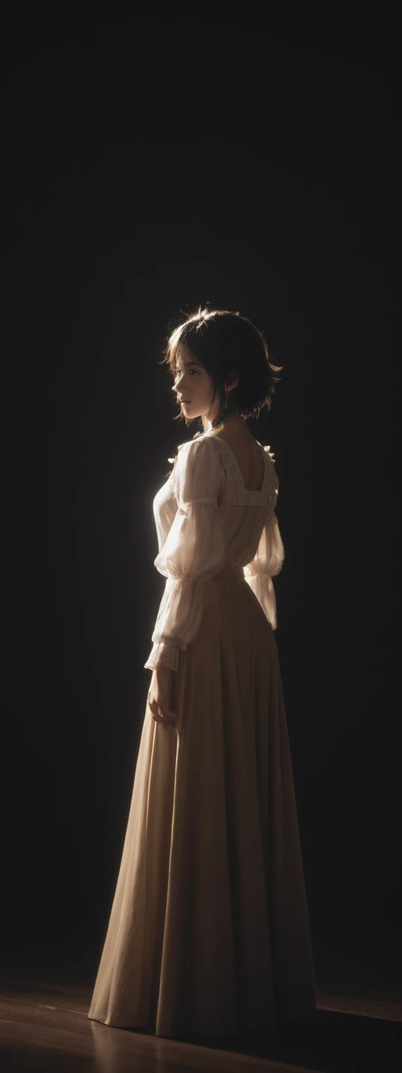 cinematic film, Realistic photograph,realistic, score_9, score_8_up, score_7_up, score_6_up,
 1girl, solo, from front, full body, Venti  \(genshin impact\), black background, makeup, sidelighting, backlighting, glowing, ,shallow depth of field, vignette, highly detailed, high budget, bokeh, cinemascope, moody, epic, gorgeous, film grain, grainy,