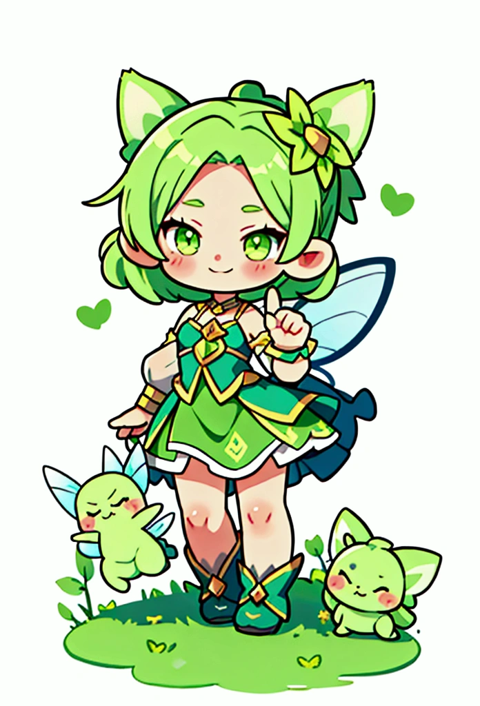 fairy girl, shady, green fairy, smol, cute, kawaii, The word yes, smirking, cocky, emote, character portrait, victory pose