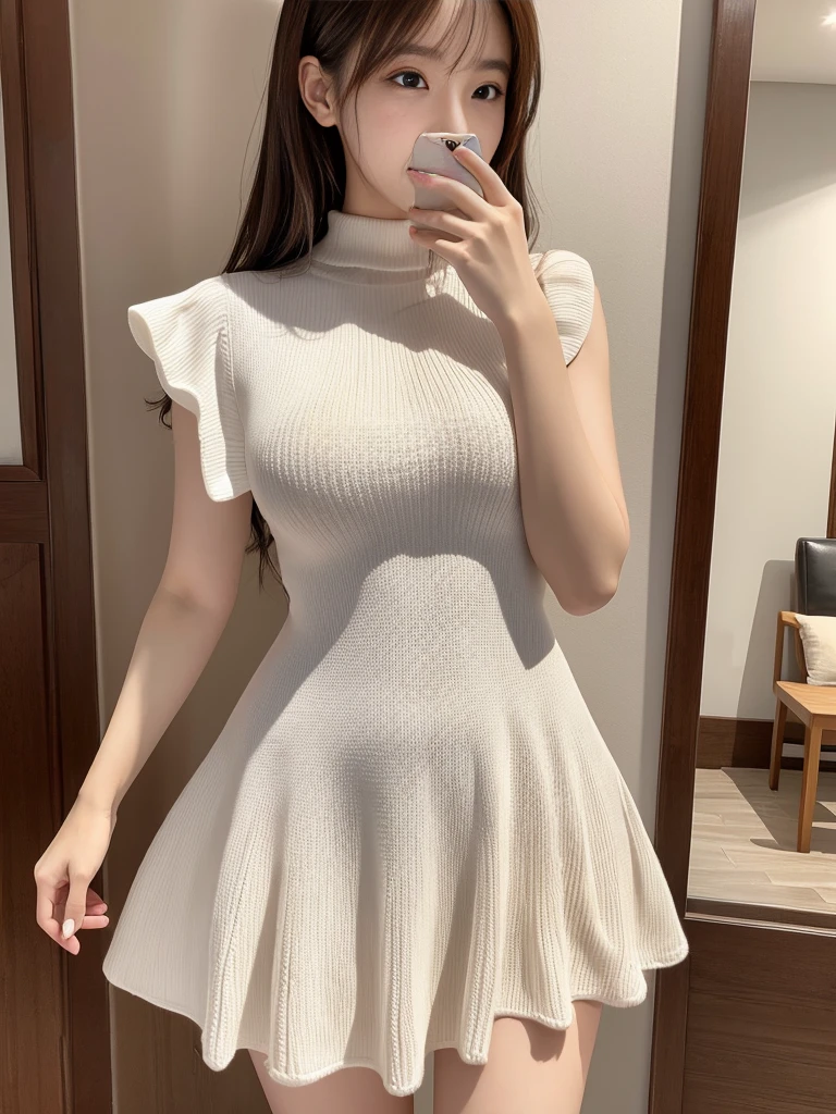 Korean、One female、y women、High-quality images、Full body image、Beautiful thighini knit dress