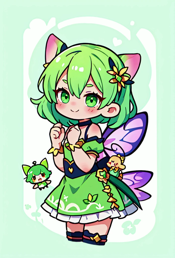 fairy girl, shady, green fairy, smol, cute, kawaii, The word yes, smirking, cocky, emote, character portrait, victory pose