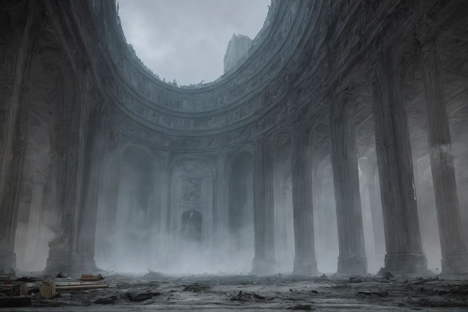 cinematic film, Realistic photograph,

In a horror-themed setting, a massive, oversized eldritch stele, towering 20 storeys high, is covered in bas-relief depicting demonic pain and suffering, along with unholy glyphs. Smoke billows from a blasphemous portal to hell at the stele's base, casting an eerie glow. This colossal structure pierces through a gigantic hole in a major downtown street, surrounded by broken asphalt and rubble. A dust cloud swirls around its base, and cars are scattered around, caught in the chaos.
The scene is set at night, amplifying the dark and spooky atmosphere. The extreme wide-angle lens captures the vastness of the stele, while the hero angle emphasizes its ominous presence. The entire scene is shrouded in a mood of suspense and grimness, with every detail rendered in high detail, enhancing the unsettling and eerie feel of this otherworldly horror.


,shallow depth of field, vignette, highly detailed, high budget, bokeh, cinemascope, moody, epic, gorgeous, film grain, grainy, 