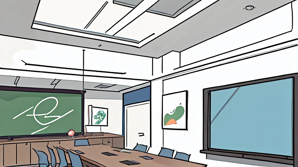 Cartoon style, conference room in 1950