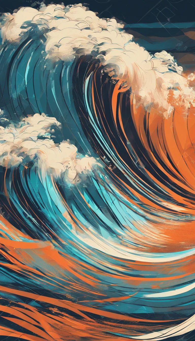 waves, colorful bluish orange waves 