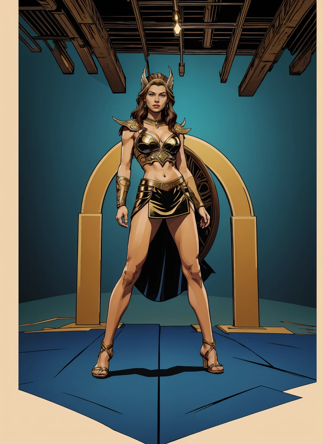 ((Full body photo, standing, feet on the ground)) Alison Tyler as a Valkyrie of Asgard, blue eyes, long brown hair, perfect body, Lady Knight,  She-ra, TM Samurai, intricate face details, poster style, icons, vibrant colors, vector style, digital art, 4K, intricate details, mesmerizing, professionally made, beautiful vector illustration, 12K resolution, 3D, all characters in detailed full body, highly detailed, vibrant, ultra high quality, Hyperrealism, Photorealism, octane render]


