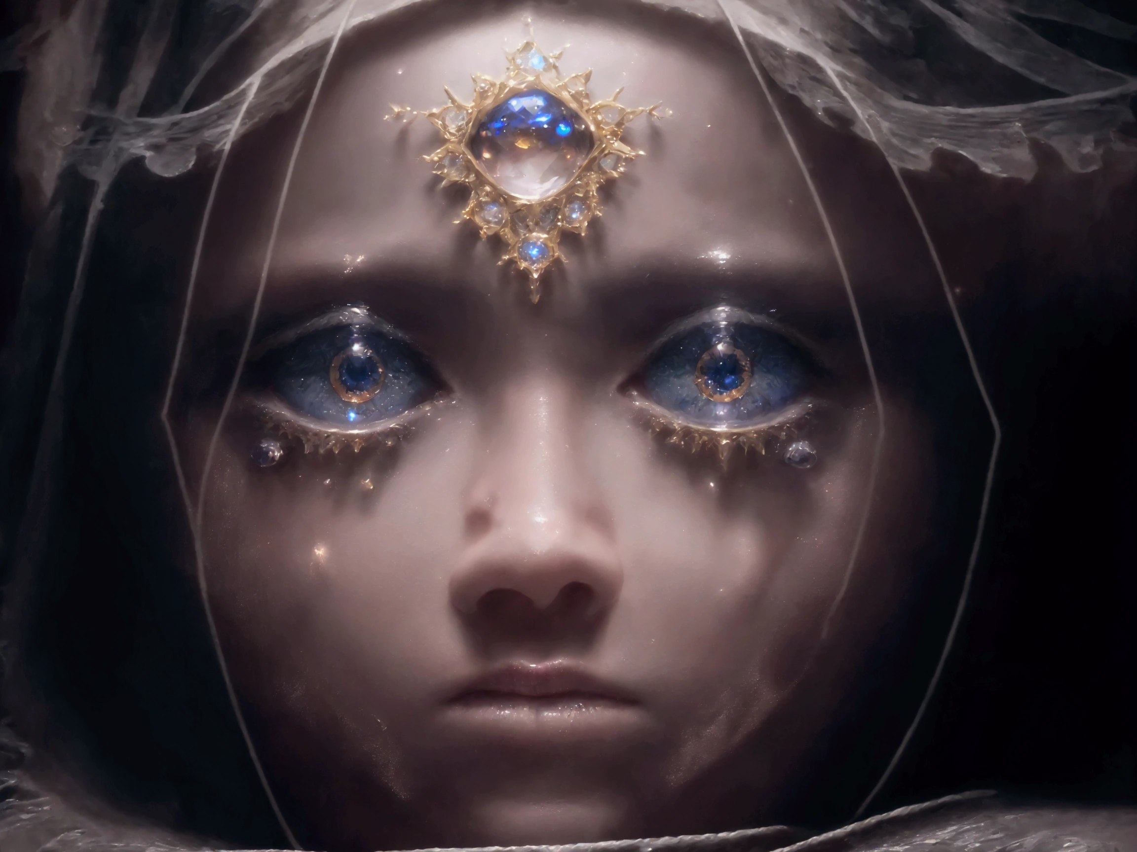 girl with a worried look, looking at the heavenly reflection, beautiful detailed eyes, beautiful detailed lips, extremely detailed face and facial features, long eyelashes, middle: oil painting, intricate celestial pattern, dramatic lighting, moody atmosphere, (Best quality,4K,8 K,a high resolution,masterpiece:1.2),ultra detailed,(realistic,photorealistic,photo-realistic:1.37),cinematic composition, dramatic lighting светотеней, bright colors, glowing celestial elements