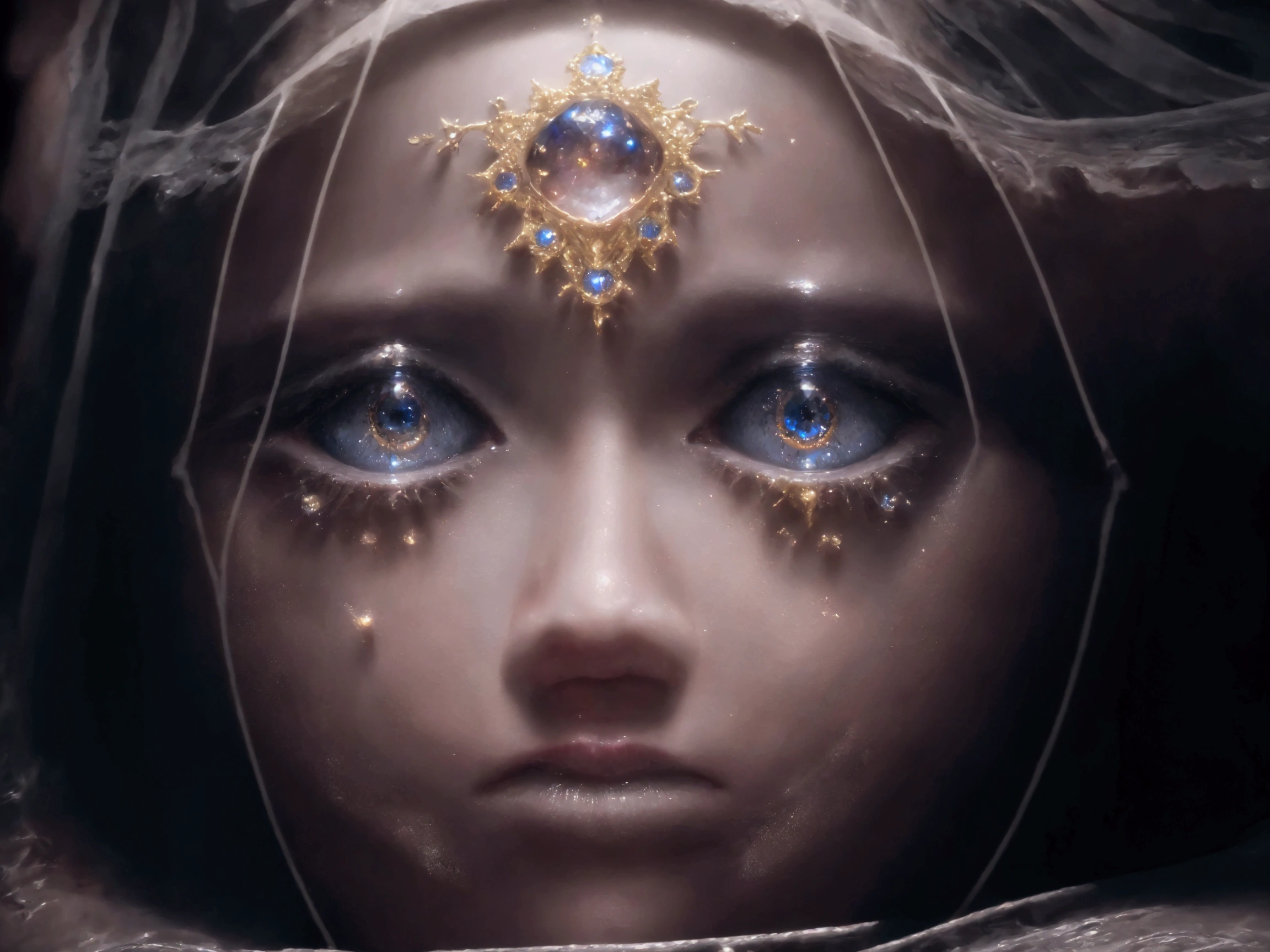girl with a worried look, looking at the heavenly reflection, beautiful detailed eyes, beautiful detailed lips, extremely detailed face and facial features, long eyelashes, middle: oil painting, intricate celestial pattern, dramatic lighting, moody atmosphere, (Best quality,4K,8 K,a high resolution,masterpiece:1.2),ultra detailed,(realistic,photorealistic,photo-realistic:1.37),cinematic composition, dramatic lighting светотеней, bright colors, glowing celestial elements