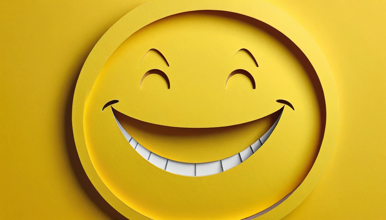 Flat paper cut style，contours，((laugh emoji))，laugh emoji，yellow colour，Clean cut，Paper，sharp-edged，Maximalism，Color blocking，((round form))