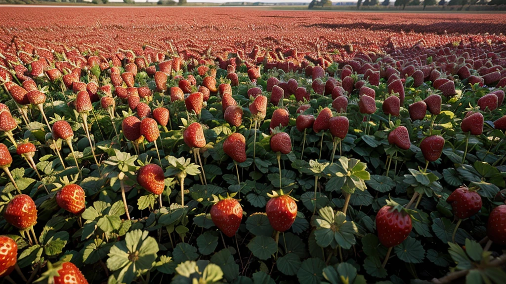 A fields of strawberry, background texture and detail, no people or faces, flat lay composition, high resolution photography, wide angle, shot in the style of Canon EOS5D Mark III camera --ar 85:128 --v 6.0 --style raw