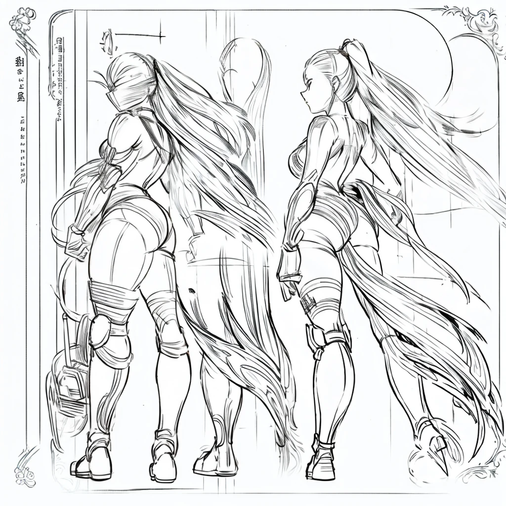 Turning Blade, Character Design Sheet, Same character, side view, back view, front view, conceptual art;