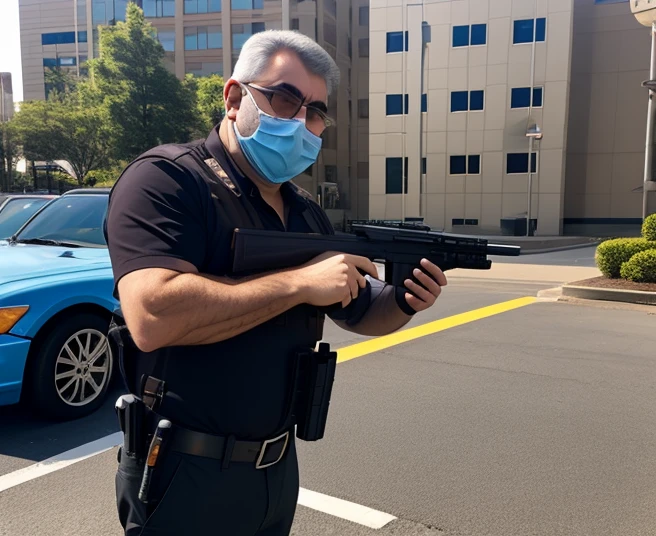 Joseph Hanna holding Gun Outside Hospital