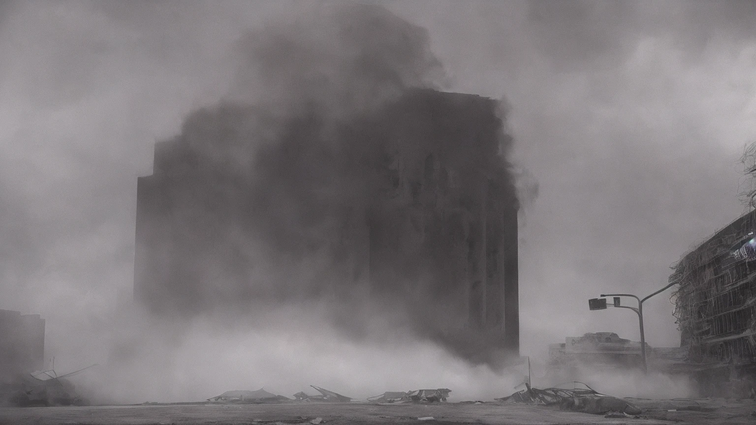 cinematic film, Realistic photograph,

In a horror-themed setting, a massive, oversized eldritch stele, towering 20 storeys high, is covered in bas-relief depicting demonic pain and suffering, along with unholy glyphs. Smoke billows from a blasphemous portal to hell at the stele's base, casting an eerie glow. This colossal structure pierces through a gigantic hole in a major downtown street, surrounded by broken asphalt and rubble. A dust cloud swirls around its base, and cars are scattered around, caught in the chaos.
The scene is set at night, amplifying the dark and spooky atmosphere. The extreme wide-angle lens captures the vastness of the stele, while the hero angle emphasizes its ominous presence. The entire scene is shrouded in a mood of suspense and grimness, with every detail rendered in high detail, enhancing the unsettling and eerie feel of this otherworldly horror.


,shallow depth of field, vignette, highly detailed, high budget, bokeh, cinemascope, moody, epic, gorgeous, film grain, grainy, 