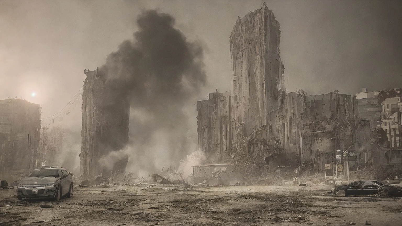 cinematic film, Realistic photograph,
In a horror-themed setting, a massive, oversized eldritch stele, towering 20 storeys high, is covered in bas-relief depicting demonic pain and suffering, along with unholy glyphs. Smoke billows from a blasphemous portal to hell at the stele's base, casting an eerie glow. This colossal structure pierces through a gigantic hole in a major downtown street, surrounded by broken asphalt and rubble. A dust cloud swirls around its base, and cars are scattered around, caught in the chaos.
The scene is set at night, amplifying the dark and spooky atmosphere. The extreme wide-angle lens captures the vastness of the stele, while the hero angle emphasizes its ominous presence. The entire scene is shrouded in a mood of suspense and grimness, with every detail rendered in high detail, enhancing the unsettling and eerie feel of this otherworldly horror.
,shallow depth of field, vignette, highly detailed, high budget, bokeh, cinemascope, moody, epic, gorgeous, film grain, grainy,