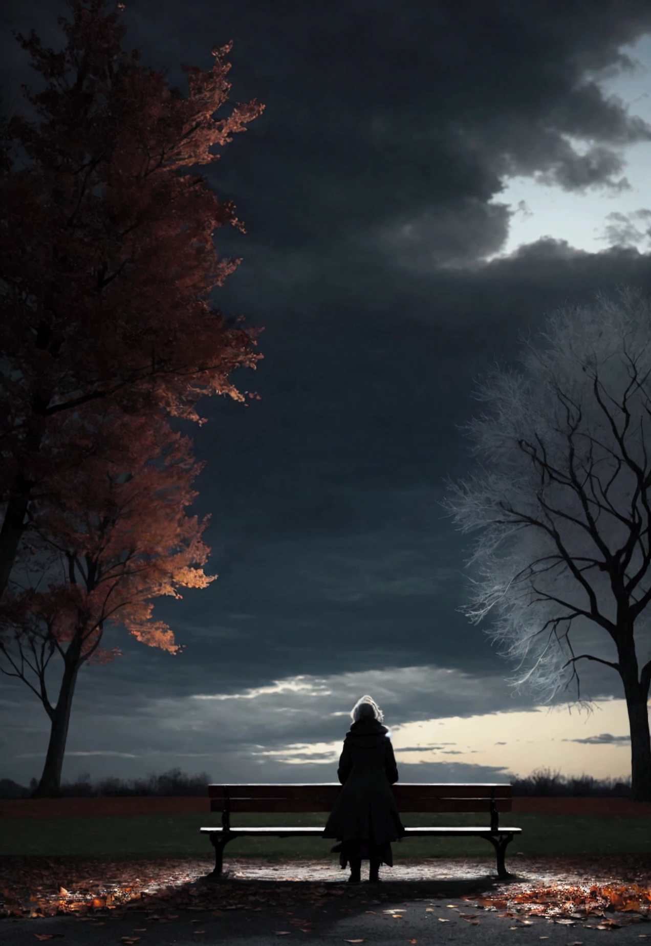 In the twilight of an autumn evening, under lead clouds, one feels the unbearable weight of loneliness. The leaves, torn by the wind, circle in a sad dance, as if crying along with a lonely heart. An old bench in an empty park, forgotten by everyone, as a symbol of hopelessness and melancholy. Silence weighs on your chest, and the world seems gray and cold, as if time itself has stopped in this melancholy moment. Life, like a bottomless abyss, absorbs the last sparks of hope, leaving only a dramatic emptiness.