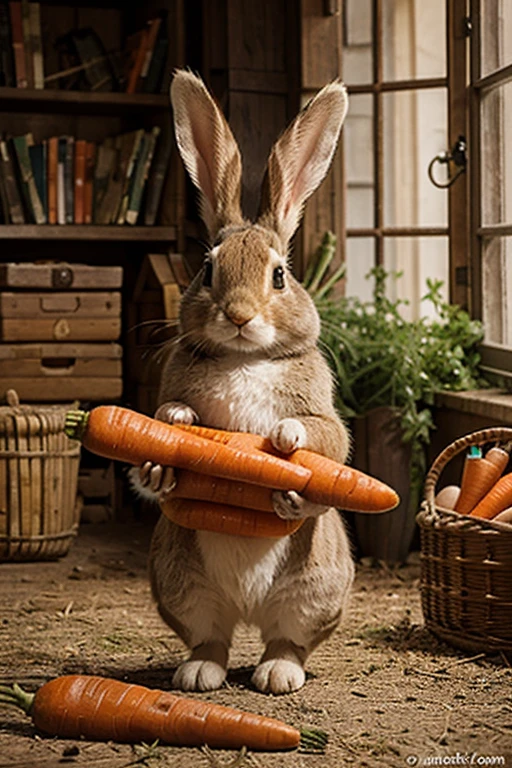 storybook rabbit who harvests carrots