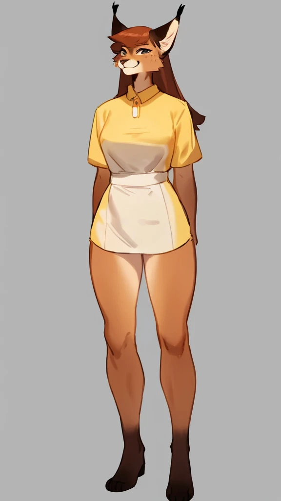 By bebebebebe, by lostgoose, by goonie-san, solo, standing, female, caracal, delgada sexy, hair, smiling, happy,; faraona,