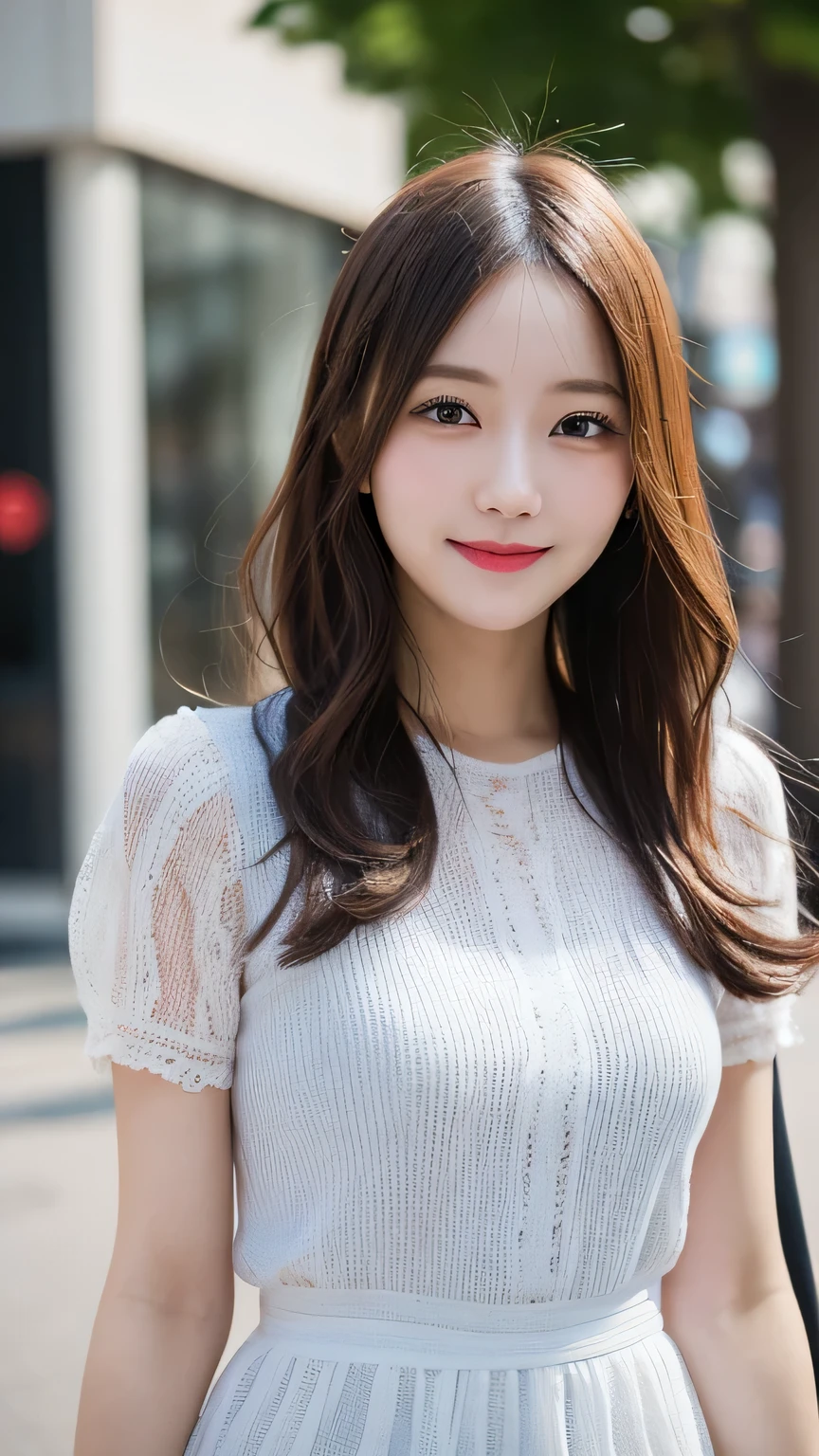 Tabletop, Highest quality, figure, Very detailed, In detail, High resolution, 8k wallpaper, Perfect dynamic composition, Beautiful attention to detail, dress,Medium Hair,  Natural color lip, Random sexy poses,smile,Aoyama Street Walk、26-year-old woman