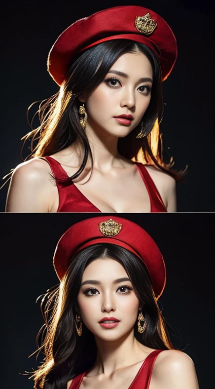 A stable spread signal for a given topic would be as follows.:

"(best quality,4K,8ก,High resolution,Masterpiece:1.2), Very detailed, (realistic,realistic,Realistic photos:1.37), (..CGI:1.1), velvet, Good size chest with cleavage., sculpture, Red Hat, exposed midriff, star crown, Roll armband, lips, avoid staring, close up, Turn your head., (The background is a modern casino and slot machines, a modern PG company.)" 