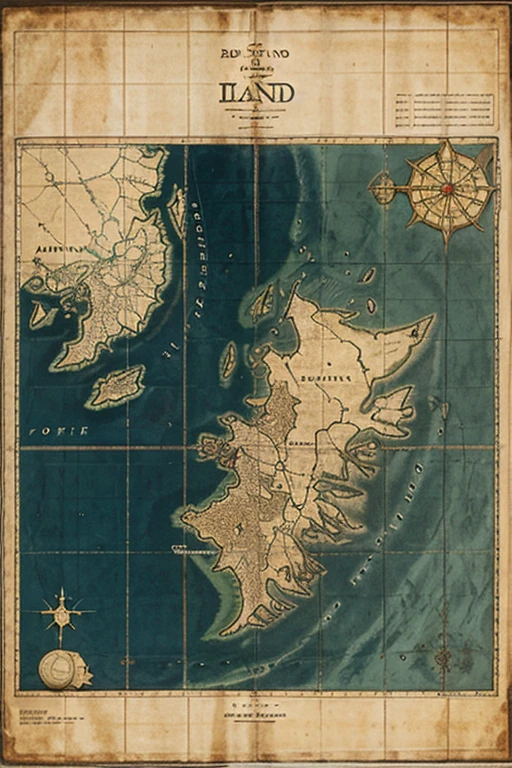 very old old map of a large island with many riches