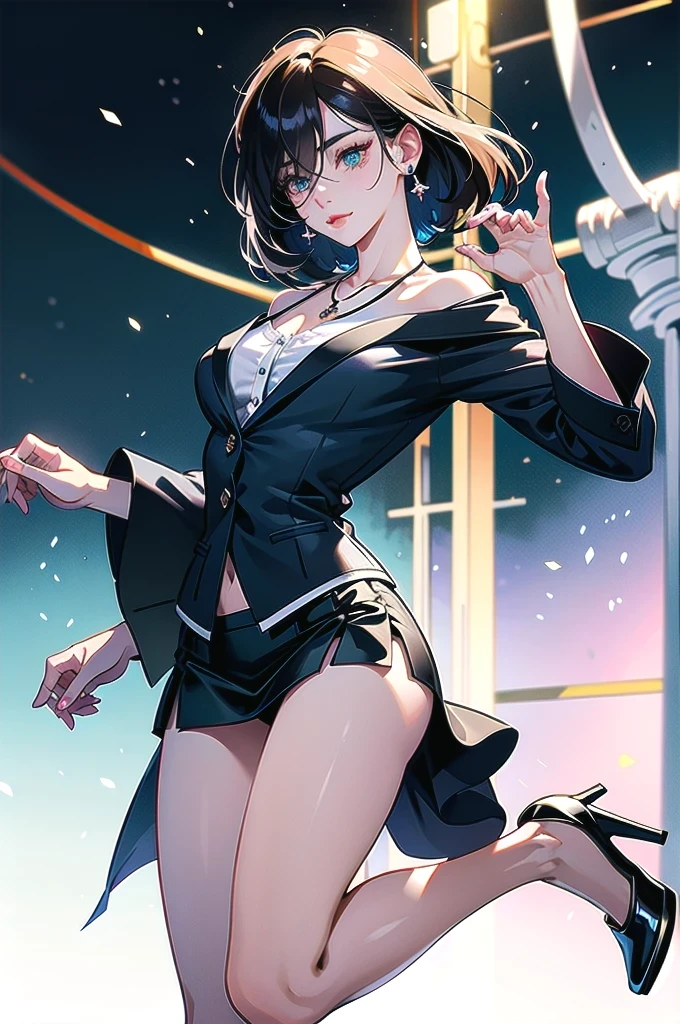 (8K, HDR, highres), ((((hyperrealism, masterpiece, best quality, ultra highres)))), (pin light, cinematic light), (hyper detail, finely detailed),
1girl, __MY/background2__, magical realism, movie still, {cowboy shot|full body|upper body},
__hair-female__, large breasts:0.3, Natural breasts:0.3, (slim waist:1.1), (wide hip, large pelvis:1.3), (hip_up), (thick thighs and legs), oiledwet:1.4, 
((detailed beautiful face)), (perfect eyes, detailed eyes), (detailed facial features), beautiful and clear eyes, detail eye pupil, lipgloss, (Eyelashes:1.4), detailed hair, (((hair over one eye))), glossy, perfect hands,
{turnred_face|sorrowful_face|charmed_face|seduced_face|drunk_face|ecstasy_face},
(blazer:1.1), (((black mini skirt, silk blouse))), (Korean:1.3, japanese:1.1), tight, (((pubic hair:1.5, high heels))), 
__200WildcardsNSFWAnd_sdWildcards/earrings__, {necklace|amulet}, shoulder bag, 
pureerosface_v1:0.15, 