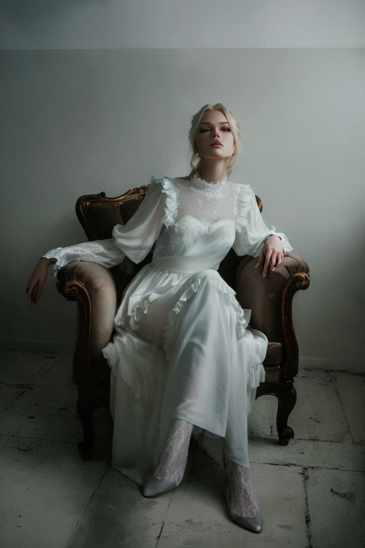 A 20 year old woman. Blonde Hair: Long and blond, often loose or styled into elegant hairstyles.Blue Eyes: Light blue eyes that highlight her angelic expression.Fair Skin: Fair and smooth skin, often described as porcelain.Height: 1.57 m, maintaining a graceful and delicate appearance. Delicate face: Delicate facial features with high cheekbones and an ethereal expression. Book fanart style. and anime