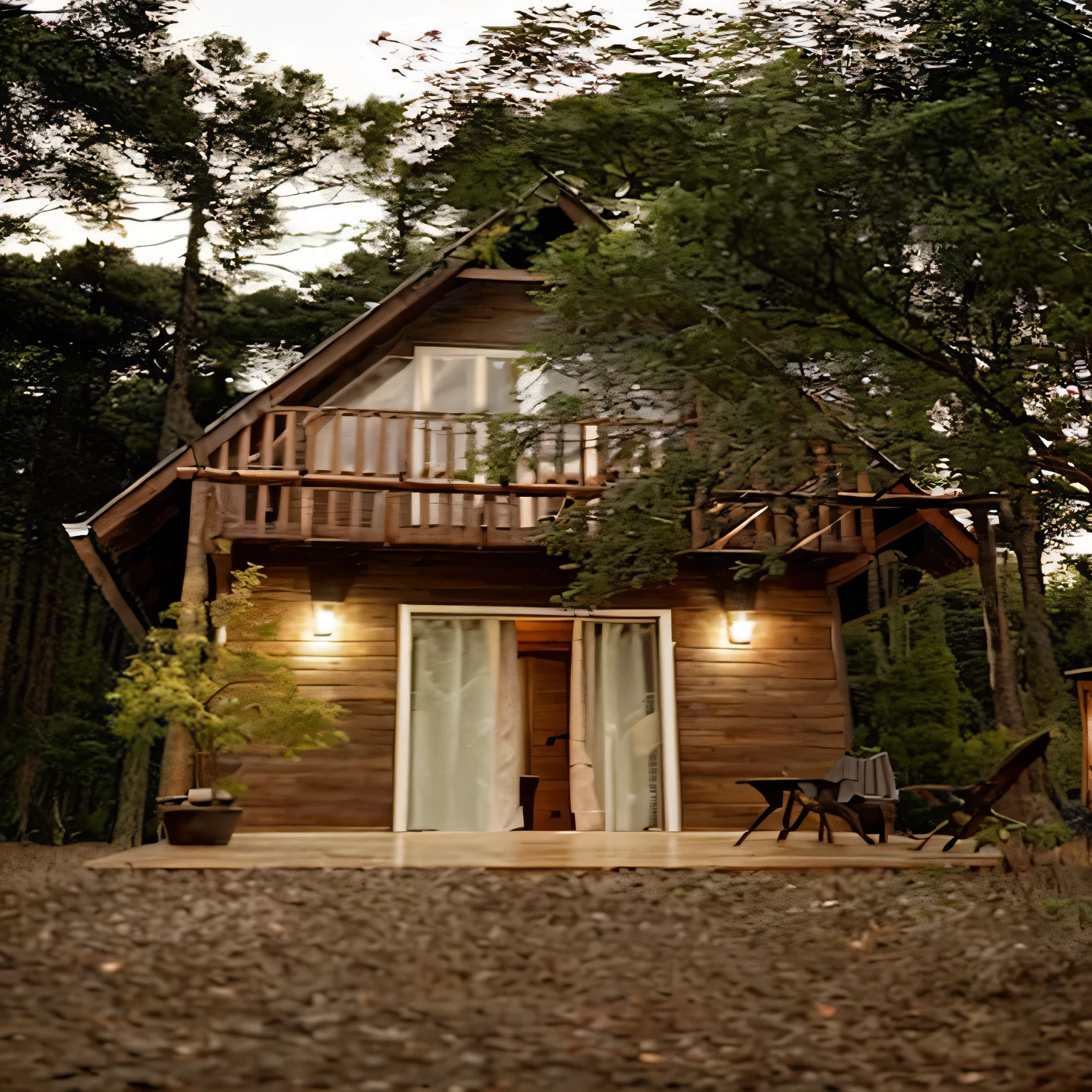 arafed cabine with a porch and a balcony in the woods, luxurious wooden cabain, Wood house, wooden cabain, cottage, peaceful wooden mansion, a pequena house in the florest, cabine, cabain, cabain in the forest, cabain in the woods, house in the florest, beautiful house on a forest path, cabine in the woods, house in the wood, tiny house