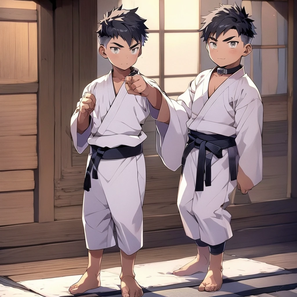 (Masterpiece), (Best Quality), ((Highly Detailed)) Boy with his hand on the glass, wearing a collar, full body, 4k, 8k, anime style --niji 6
