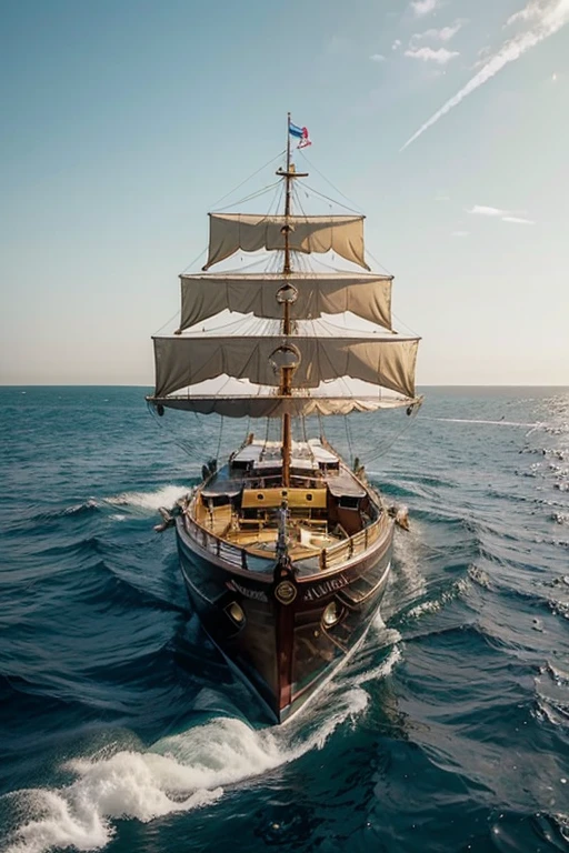 luxurious giant ancient boat made in-house of gold largest boat in the world in rough and scary sea with mermaids and sharks