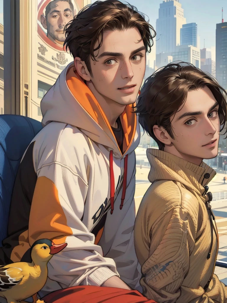 (masterpiece, ultra high res, 16k uhd, high quality),low key,commute,ad,tv,standing,looking at viewer,Hoodie,masterpiece,in the restaurant,sitting,(brown hair),black eyes,turn to the back,smile,Seoul,(small head),Precise human body structure,Precise hand structure,(duck egg face),Light-colored clothing,red coat,yellow top,Unity 16K Wallpapers,Concept Art,A person,8K eyes,Grassland,Dress,Park,Bench,Pigeons,(((mature male))),((big eyes:1.3)),(short hair),((1 American mixed-race man)),Sweatpants,(Realistic face:1.8),Wide Shoulders,Single,(whole body:1.6),andriod 18,
