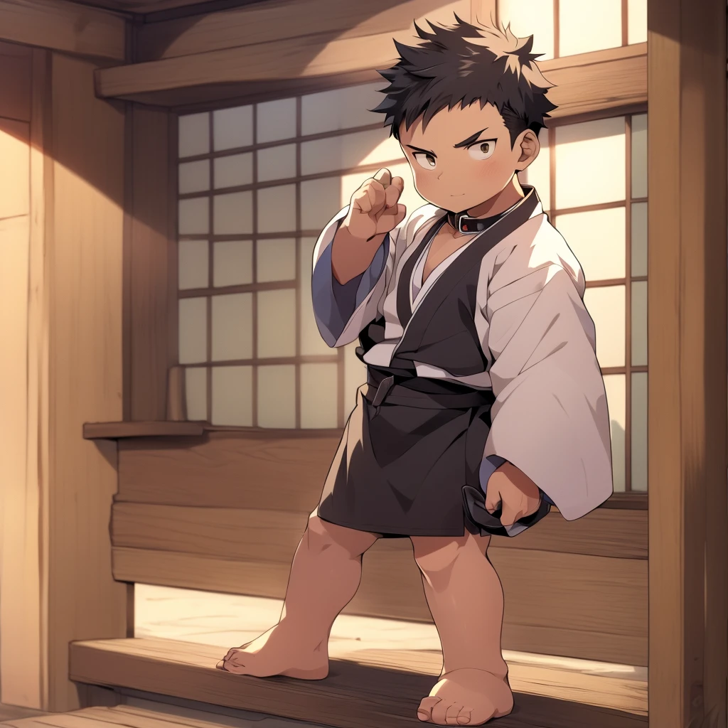 (Masterpiece), (Best Quality), ((Highly Detailed)) Boy with his hand on the glass, wearing a collar, full body, 4k, 8k, anime style --niji 6