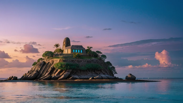 Mysterious Island, Ancient steles, island, Remote Islands, Purple Sky,