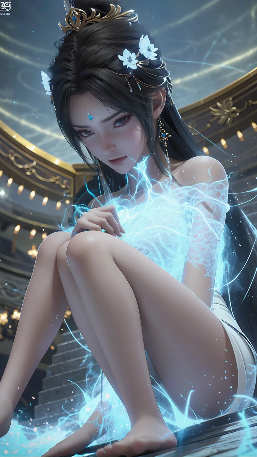 Arad woman in a dress sitting on a throne, cute anime waifu in a nice dress, trending on cgstation, 8K high quality detailed art, anime barbie in white, highly detailed exquisite fanart, Extremely detailed Artgerm, the anime girl is crouching, Flowing magic robe, Beautiful and attractive anime woman, WLOP 和 Sakimichan