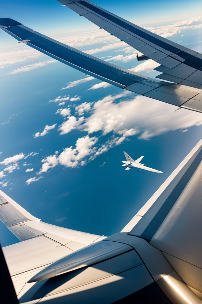 Create a photo of the exterior of a plane in flight taken through the window