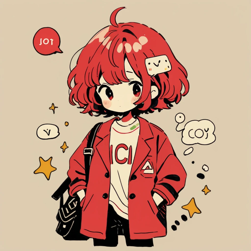 Mika Picazo Style, Simple line initials,Abstract art,suit,boy,Red Hair,赤いsuit