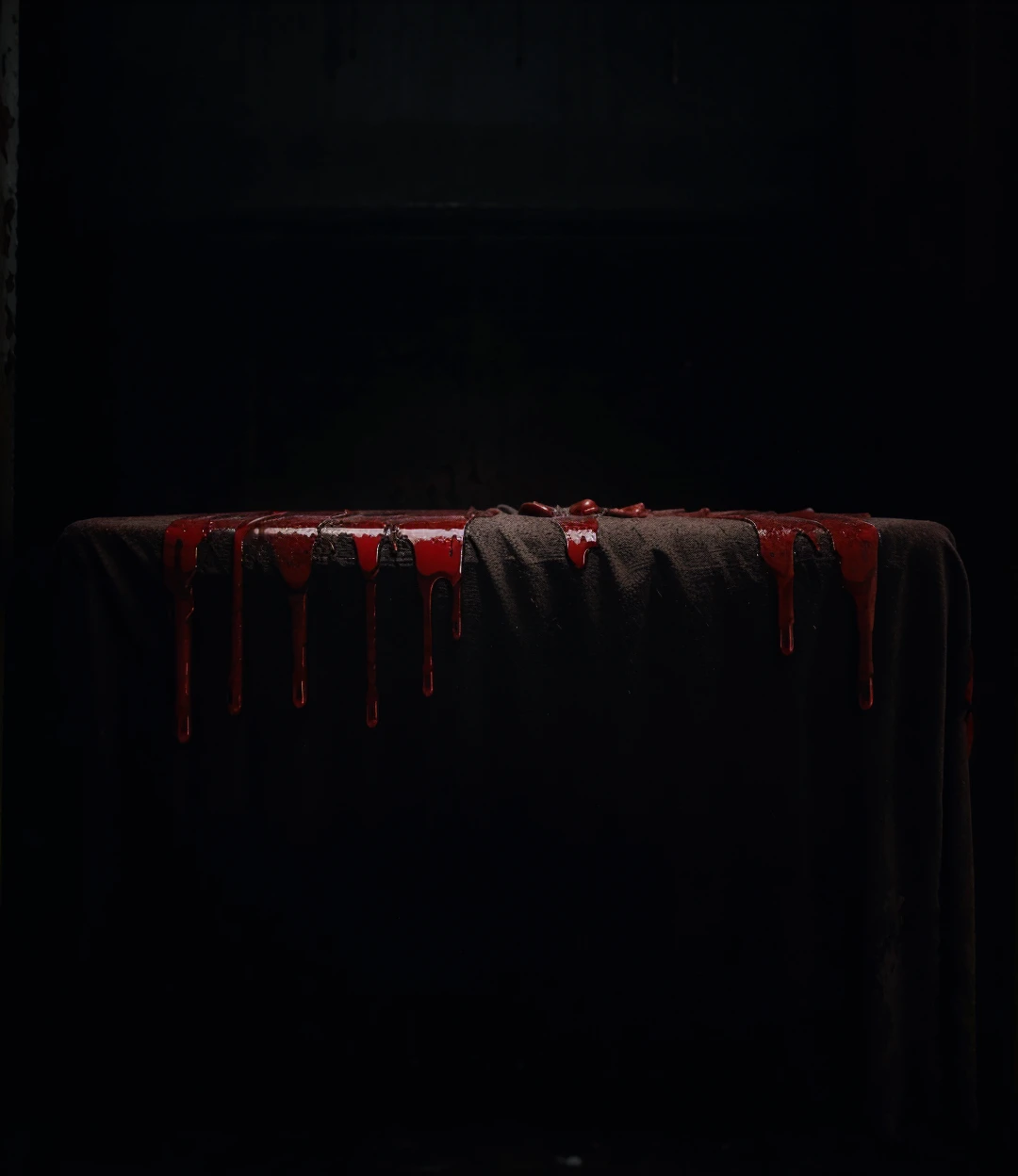 a dripping blood text, blood dripping effect, dark gothic horror, red bloody text, horror typography, dark ominous atmosphere, grungy graffiti, dark moody lighting, cinematic lighting, dramatic lighting, chiaroscuro lighting, dramatic shadows, dramatic contrast, highly detailed, photorealistic, 8k, high resolution, masterpiece, intricate details, realistic blood textures, realistic blood splatters, hyper detailed blood drips, viscous blood, fresh wet blood, glossy blood, (best quality,4k,8k,highres,masterpiece:1.2),ultra-detailed,(realistic,photorealistic,photo-realistic:1.37)