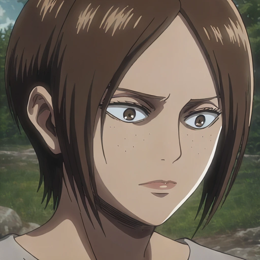 score_9, score_8_up, score_7_up,1girl,source_anime,brown hair,short tied hair,brown eyes,freckles,detailed face,masterpiece,best quality,outdoors, upper body, medium breasts