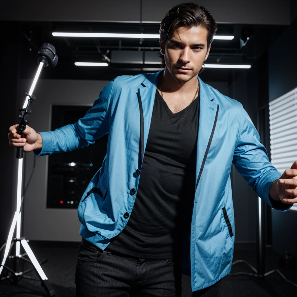Create a man with mic in his hands