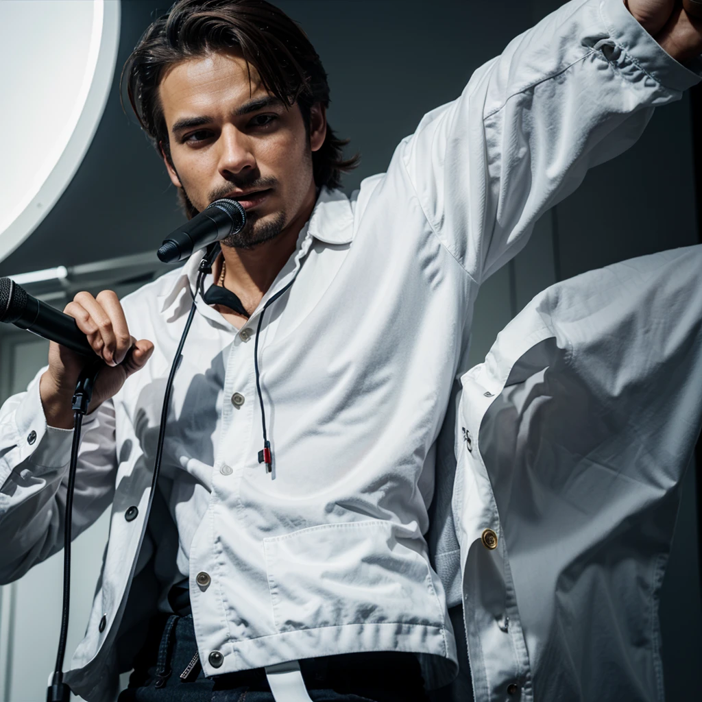 Create a man with mic in his hands