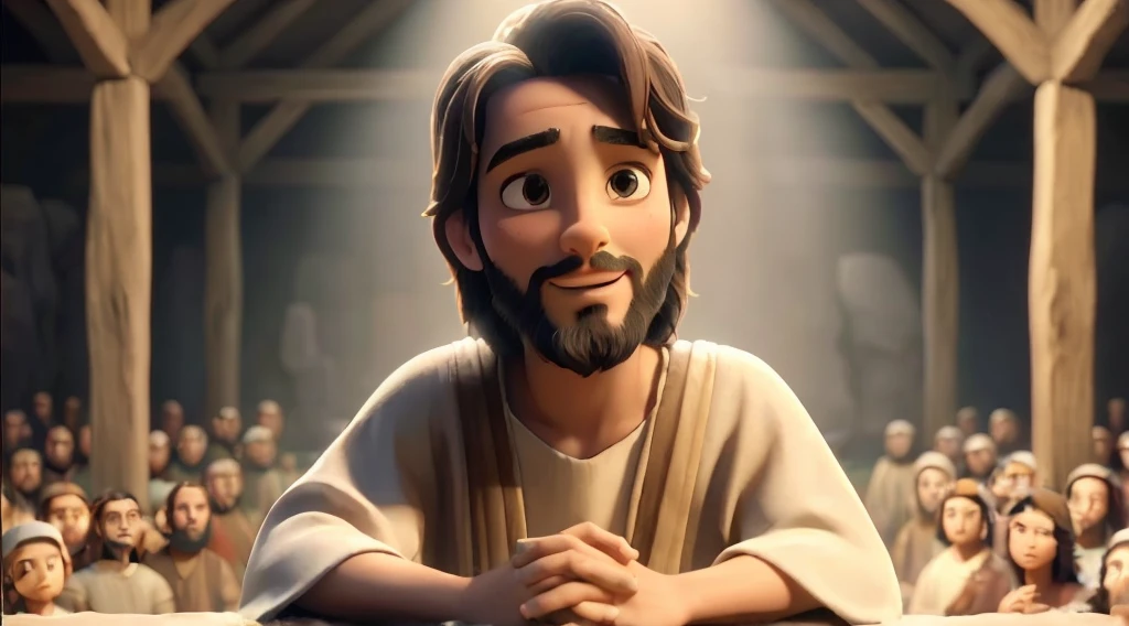 Create an image of Jacob, a biblical figure from the book of Genesis. He must be represented as a man with a beard, wearing traditional clothing from the ancient Middle East, like a tunic and a cloak. The scene must include a natural environment, maybe a field or desert, with a serene atmosphere at dawn or dusk. Jacob may be in a pose of prayer or contemplation, reflecting its spiritual and contemplative character. Include elements like rocks around you, referencing the story of Bethel, or sheep in the background, symbolizing his life as a shepherd. The image should convey a sense of reverence and tranquility. don'I don't wear pants!