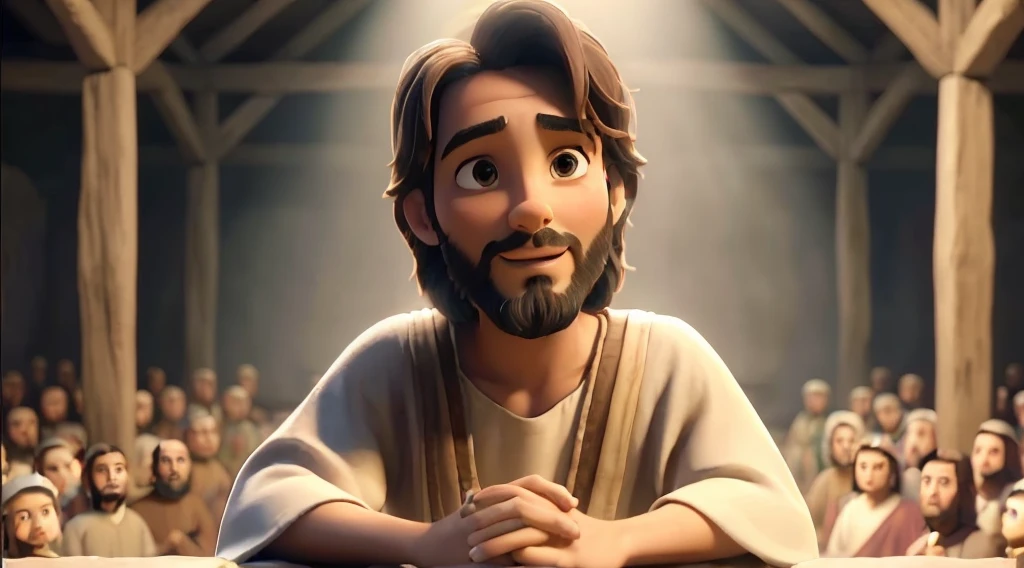 Create an image of Jacob, a biblical figure from the book of Genesis. He must be represented as a man with a beard, wearing traditional clothing from the ancient Middle East, like a tunic and a cloak. The scene must include a natural environment, maybe a field or desert, with a serene atmosphere at dawn or dusk. Jacob may be in a pose of prayer or contemplation, reflecting its spiritual and contemplative character. Include elements like rocks around you, referencing the story of Bethel, or sheep in the background, symbolizing his life as a shepherd. The image should convey a sense of reverence and tranquility. don'I don't wear pants!