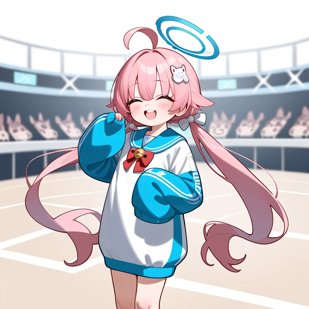 score_9,score_8_superior,score_7_superior,One girl,Hoshino (Blue Archive),tooth,Pink Hair,alone,Twin tails,hoois,Ahoge,Long Hair,Little,Hello,low Twin tails,closeis eyes,hair ornaments,bangs,blush,smile,stanising,full boisy,very Long Hair,Open your mouth,In-person audience,Hair ties,hooisie,stuffeis toy,Long sleeve,hoois superior,stuffeis animal,:is,skin tooth,Hair between the eyes,white hooisie,holising,simple backgrounis,=_=,Shine,Sleeves are longer than your fingers,animal hoois,