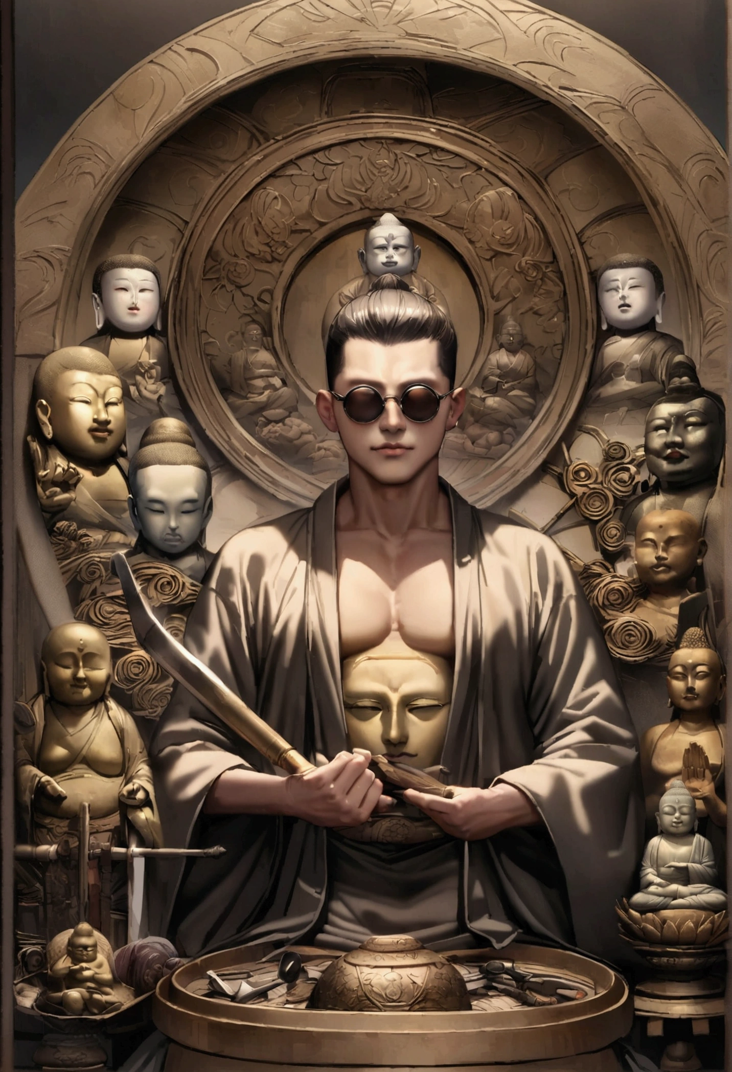 Japanese monk、male、Small、Expert、strongest、Round sunglasses、Buddha、Myo-o、Tools