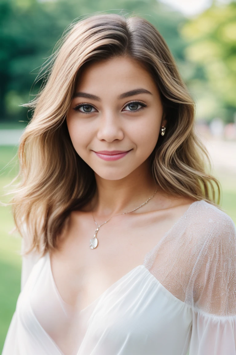 Portrait of 19 year old blonde with beautiful sparkling eyes, natural blonde hair, locks, waves, New York Central Park background, large breasts, stylish sheer top and sheer skirt with colorful floral pattern), (neckline), detailed (texture! , hair! , brightness, color! (imperfect:1.1), very detailed bright eyes, (looking at camera), super image quality, sharp focus, sharp, dof, film grain, (center), Fujifilm XT3, transparent, center of frame, cute face, sharp focus,