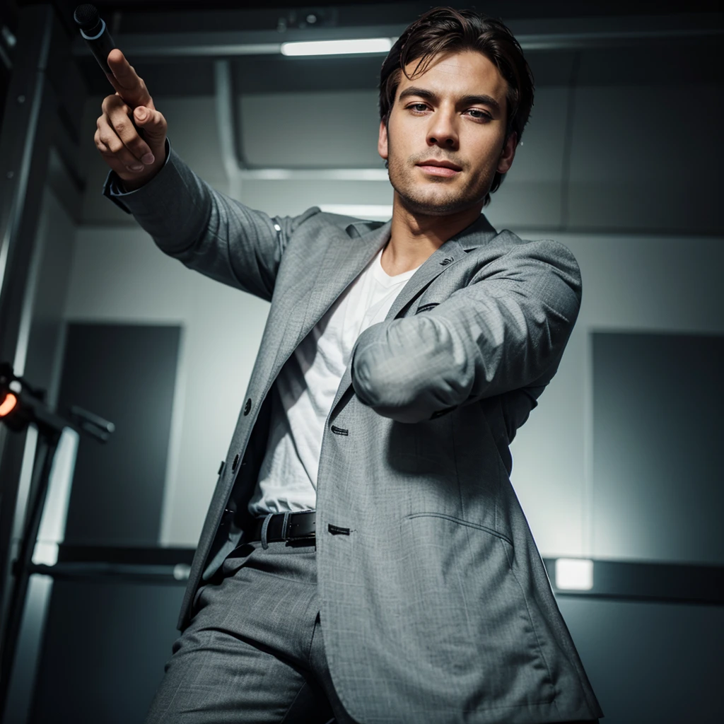 Create a man with mic in his hands